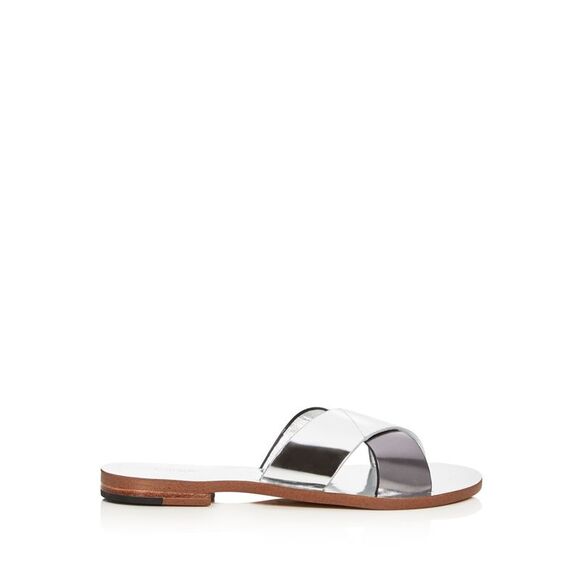 BOTKIER Womens Silver Ally Round Toe Slip On Leather Slide Sandals Shoes 6 M - Picture 2 of 2